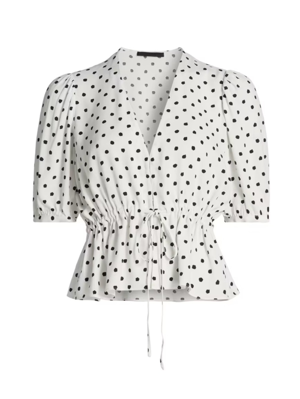 NWT Jenni Kayne White and Black Polka Dot Drawstring Peplum Top Size L